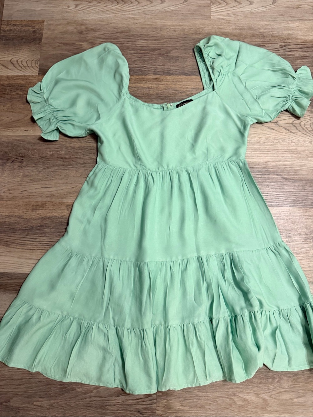 Shinestar Pastel Mint Tiered Puff Sleeve Mini Dress